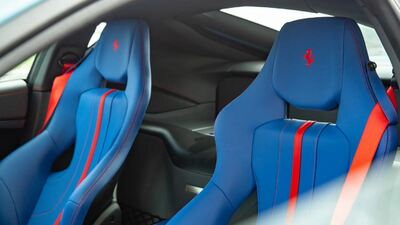 Azzurro Santorini / Charcoal Leather - Rosso StitchingInterior image