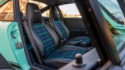 Black Leather / Blue/Green Tartan Cloth - Dark Blue StitchingInterior image